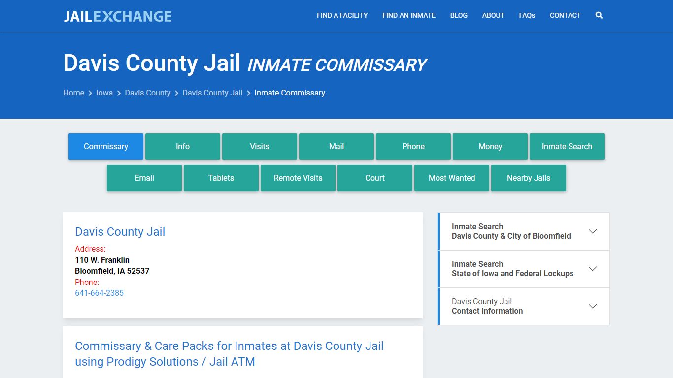 Inmate Commissary, Care Packs - Davis County Jail, IA